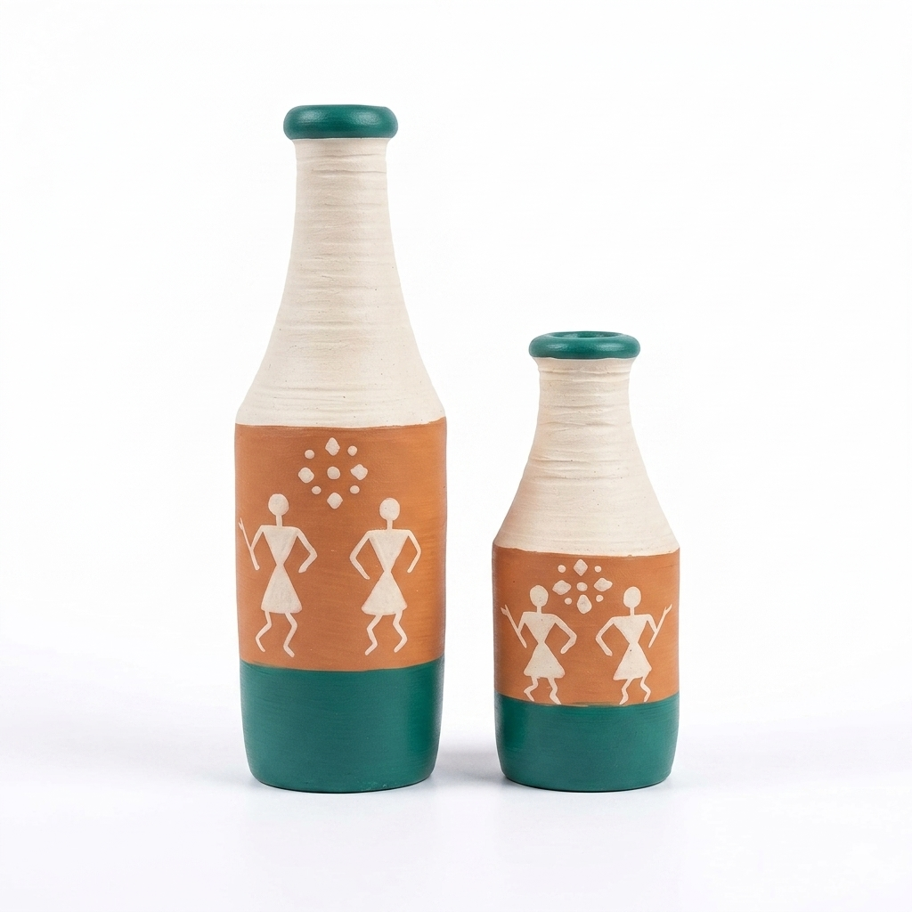 Artysta 'Warli' Small Hand-Painted Terracotta Dry Flowers Pots (Set of 2)