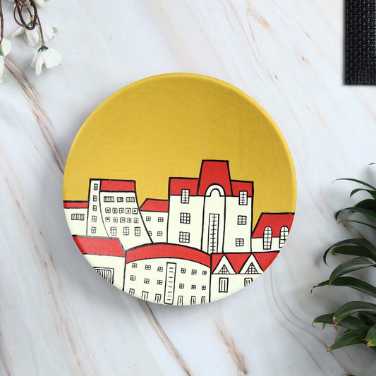 'Old City' Hand-Painted Terracotta Decorative Wall Plate, 9 Inch