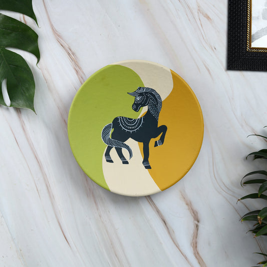 'Black Horse' Handpainted Terracotta Decorative Wall Plate, 9 Inch