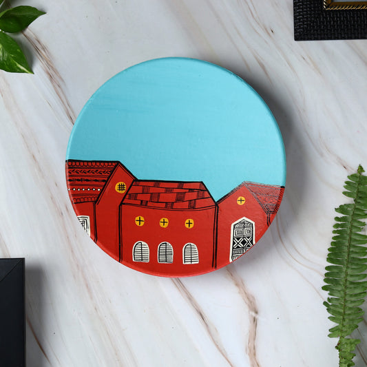 'Red Hut' Handpainted Terracotta Decorative Wall Plate, 9 Inch