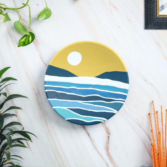 'Sea Side' Handpainted Terracotta Decorative Wall Plate, 9 Inch