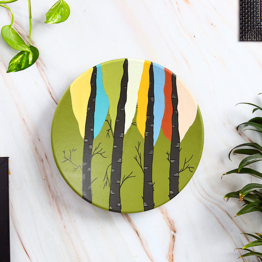 'Vibrant Tress' Handpainted Terracotta Decorative Wall Plate, 9 Inch