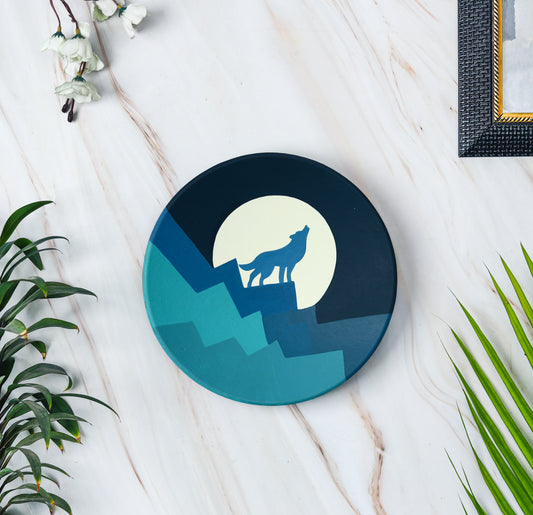 'Blue Wolf' Handpainted Terracotta Decorative Wall Plate, 9 Inch