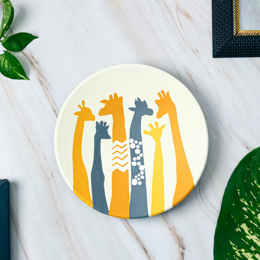 'Herd of Giraffe' Hand-Painted Terracotta Decorative Wall Plate, 9 Inch
