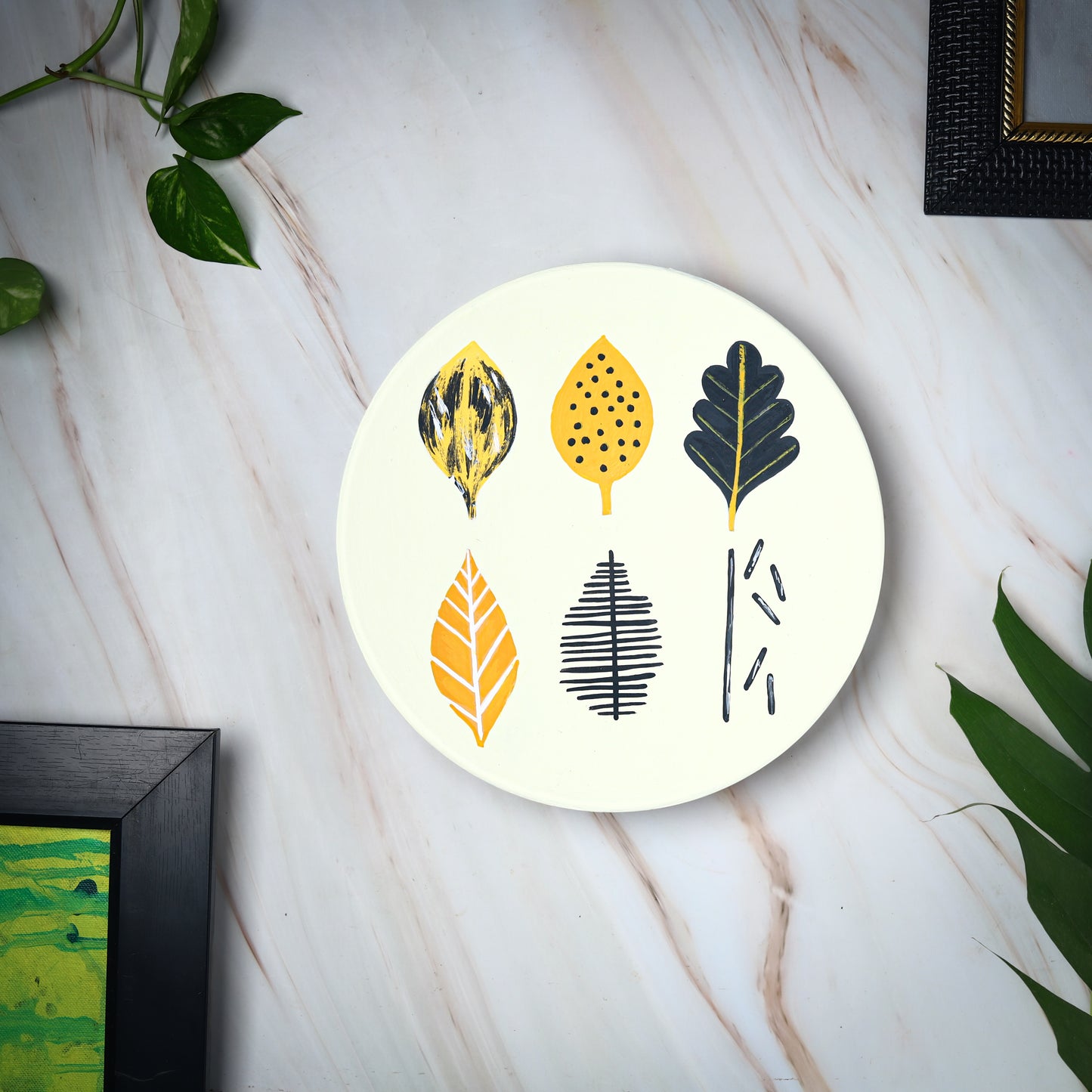 'Falling Leaves' Handpainted Terracotta Decorative Wall Plate, 9 Inch