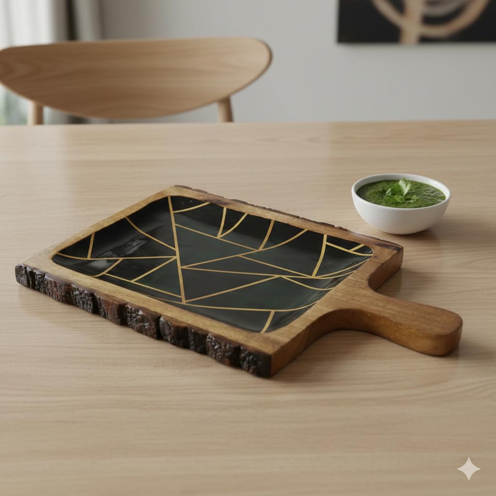 Wooden Resin Coated Platter with Handle