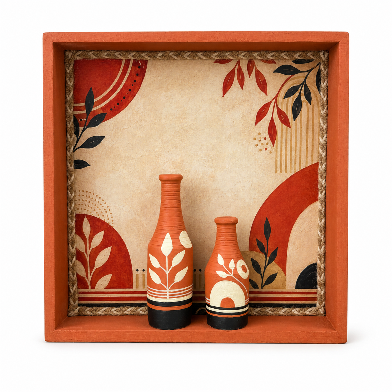 Artysta 'Abstract Art' Vase with Wooden Frame | Vase for Living Room | Wall Hangings for Living Room | Wall Mount Decorative Item | Handpainted Wall Hanging (30 x 30 x 6 cm)