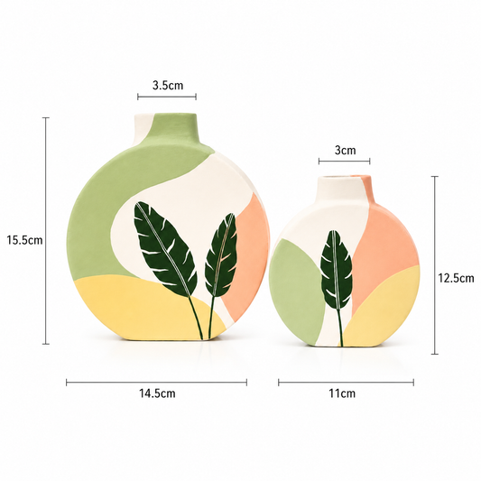 ‘Leaf Rounds’ Terracotta Flower Vase In Multicolor, Set of 2