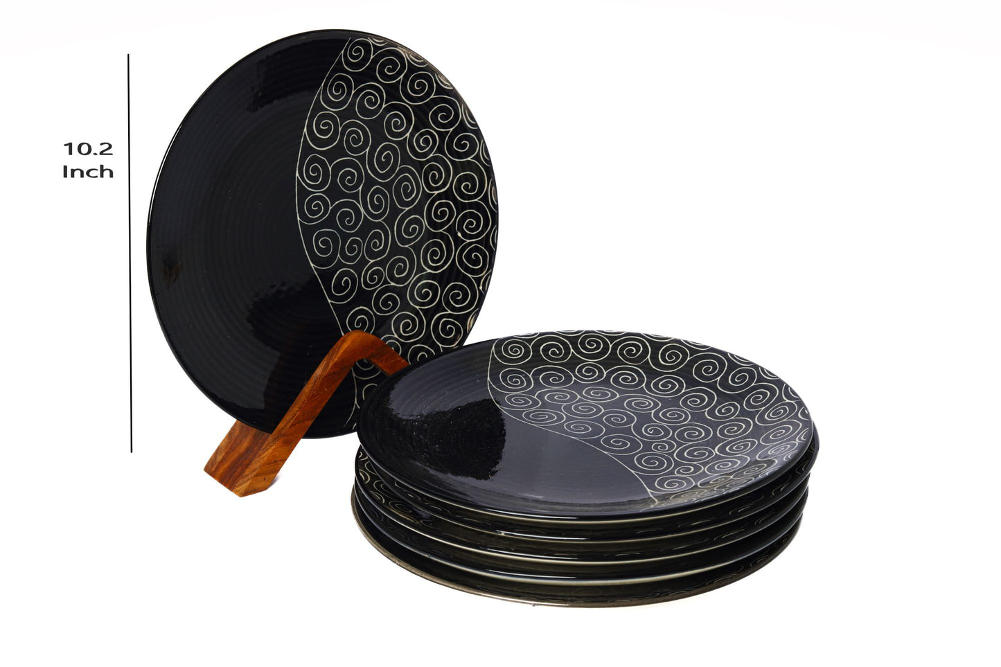 'Creeping Vine' Black Ceramic Studio Pottery Dinner Plates 10 Inch