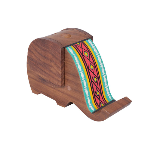 Wooden Handpainted Elephant Design Pen Cum Mobile Stand