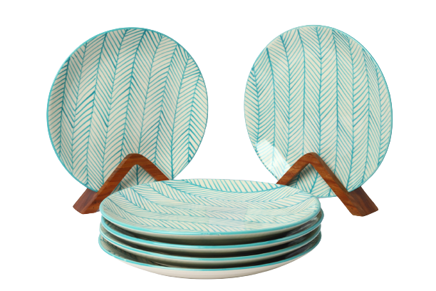 'Green Stripe' White Ceramic Studio Pottery Dinner Plate, 10.2 Inch