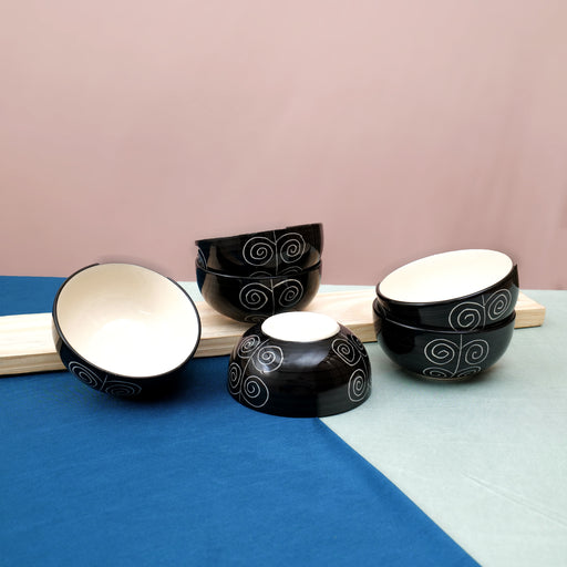 'Creeping Vine' Black Ceramic Veg Serving Bowl 150 ml (Set of 6)
