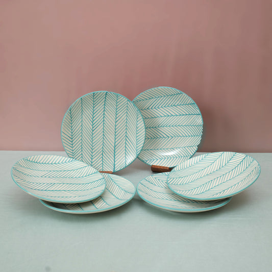 'Green Stripe' Ceramic Side & Quarter Plates, Set of 6 (7 Inch)