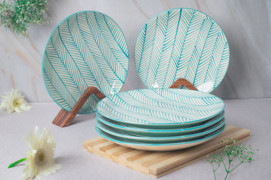 'Green Stripe' White Ceramic Studio Pottery Dinner Plate, 10.2 Inch