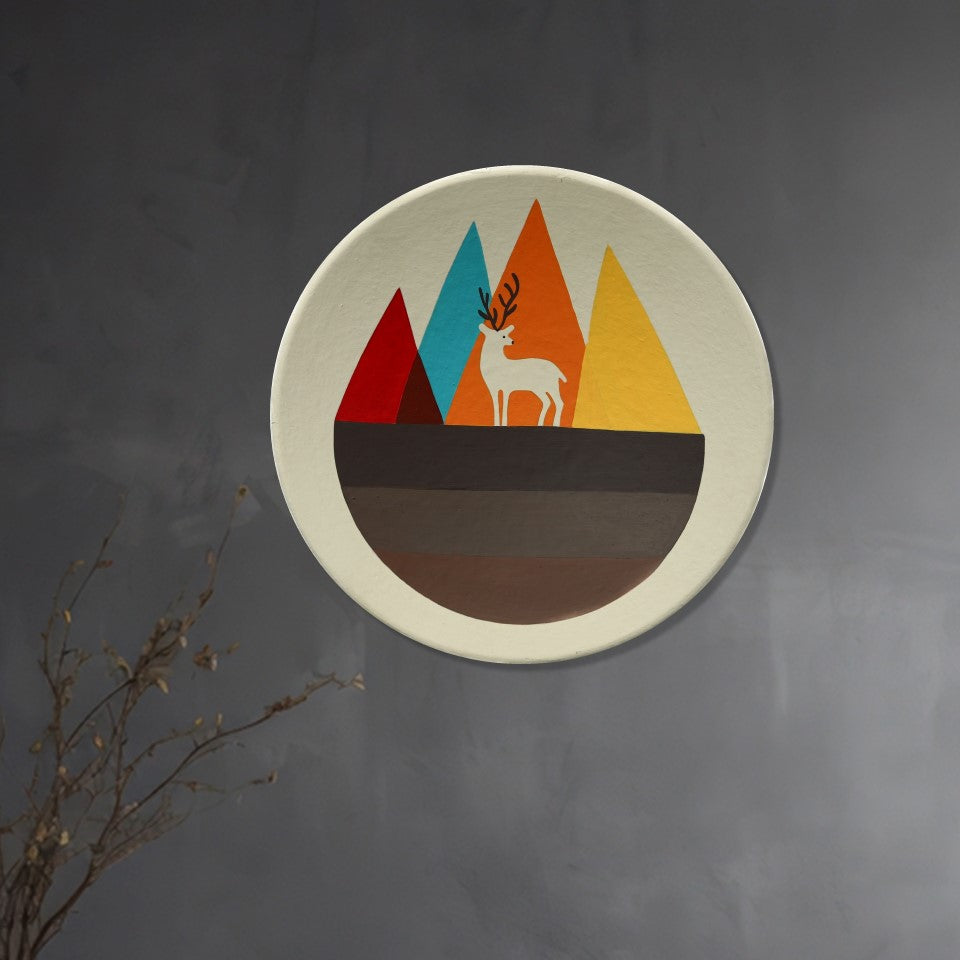 'Vibrant Mountain' Handpainted Terracotta Decorative Wall Plate, 9 Inch