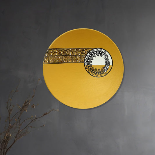 'Mustard Tribe' Handpainted Terracotta Decorative Wall Plate, 9 Inch
