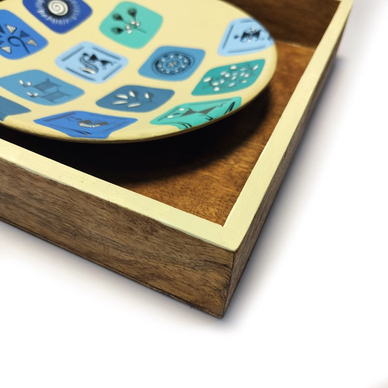 Artysta 'Blue Warli Square' Handmade Wooden Wall Frame