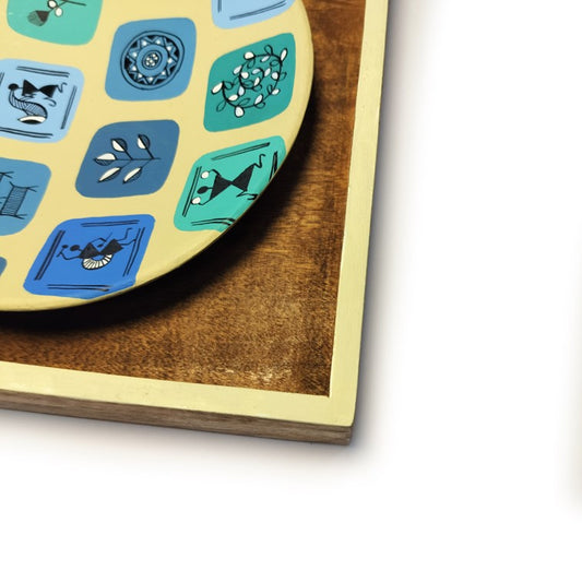 Artysta 'Blue Warli Square' Handmade Wooden Wall Frame