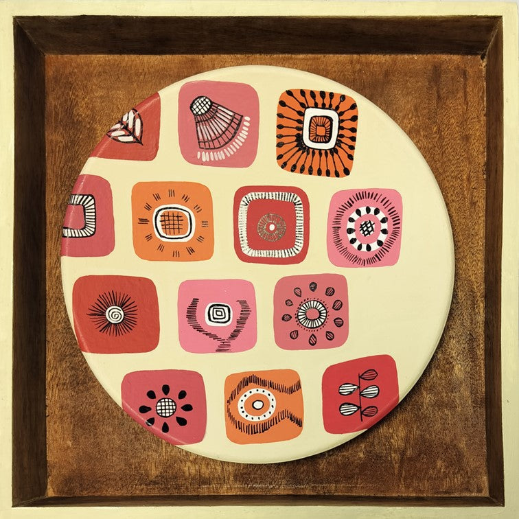 Artysta 'Pink Warli Square' Handmade Wooden Wall Frame
