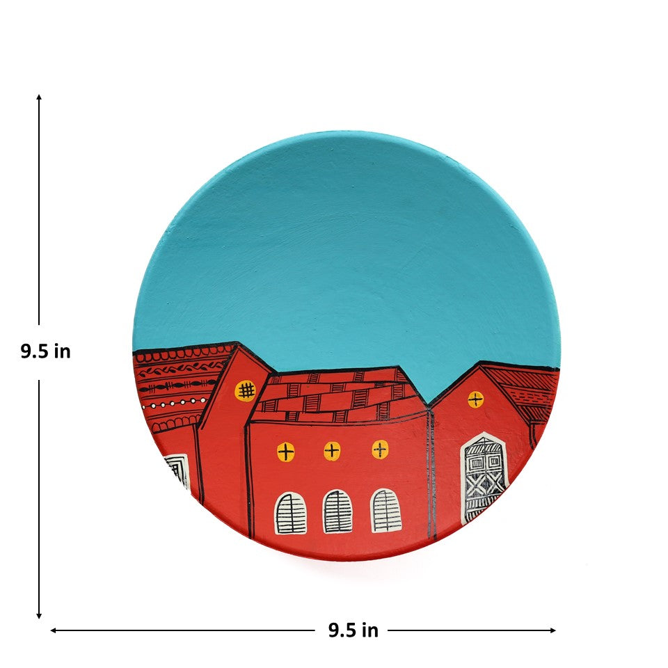 Handpainted Terracotta Decorative Wall Plate, Set of 4 (9 Inch)