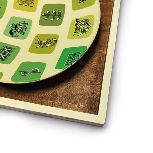 Artysta 'Green Warli Square' Handmade Wooden Wall Frame
