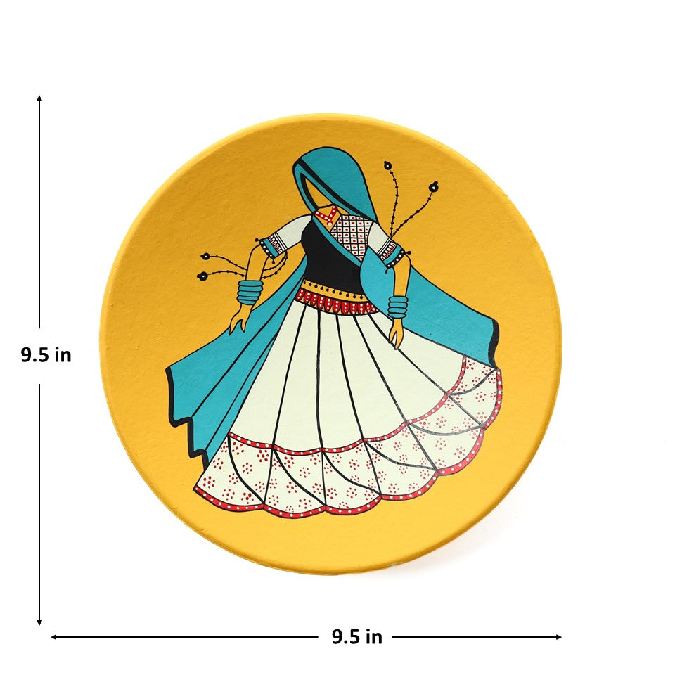'Folk Dance' Handpainted Terracotta Decorative Wall Plate, 9 Inch