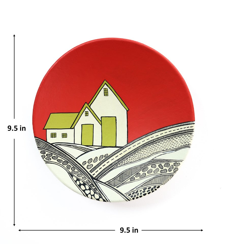 Terracotta Handpainted Decorative Wall Plate, Set of 4 (9 Inch)
