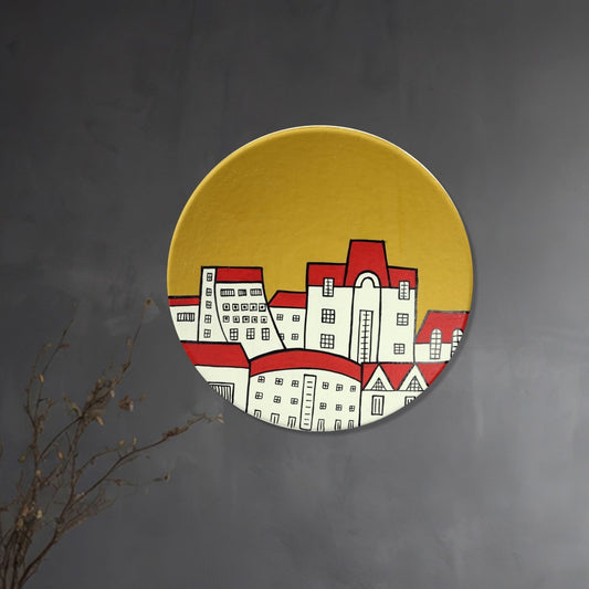 'Old City' Hand-Painted Terracotta Decorative Wall Plate, 9 Inch