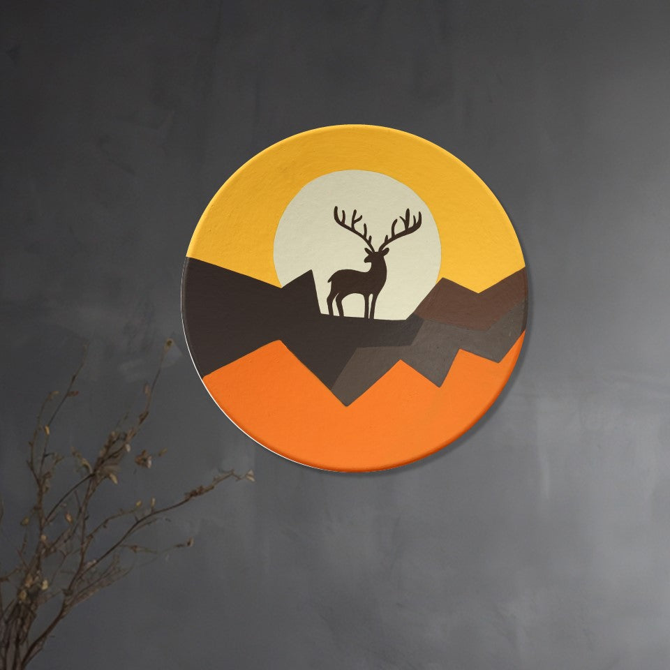 'Majestic Reindeer' Handpainted Terracotta Decorative Wall Plate, 9 Inch
