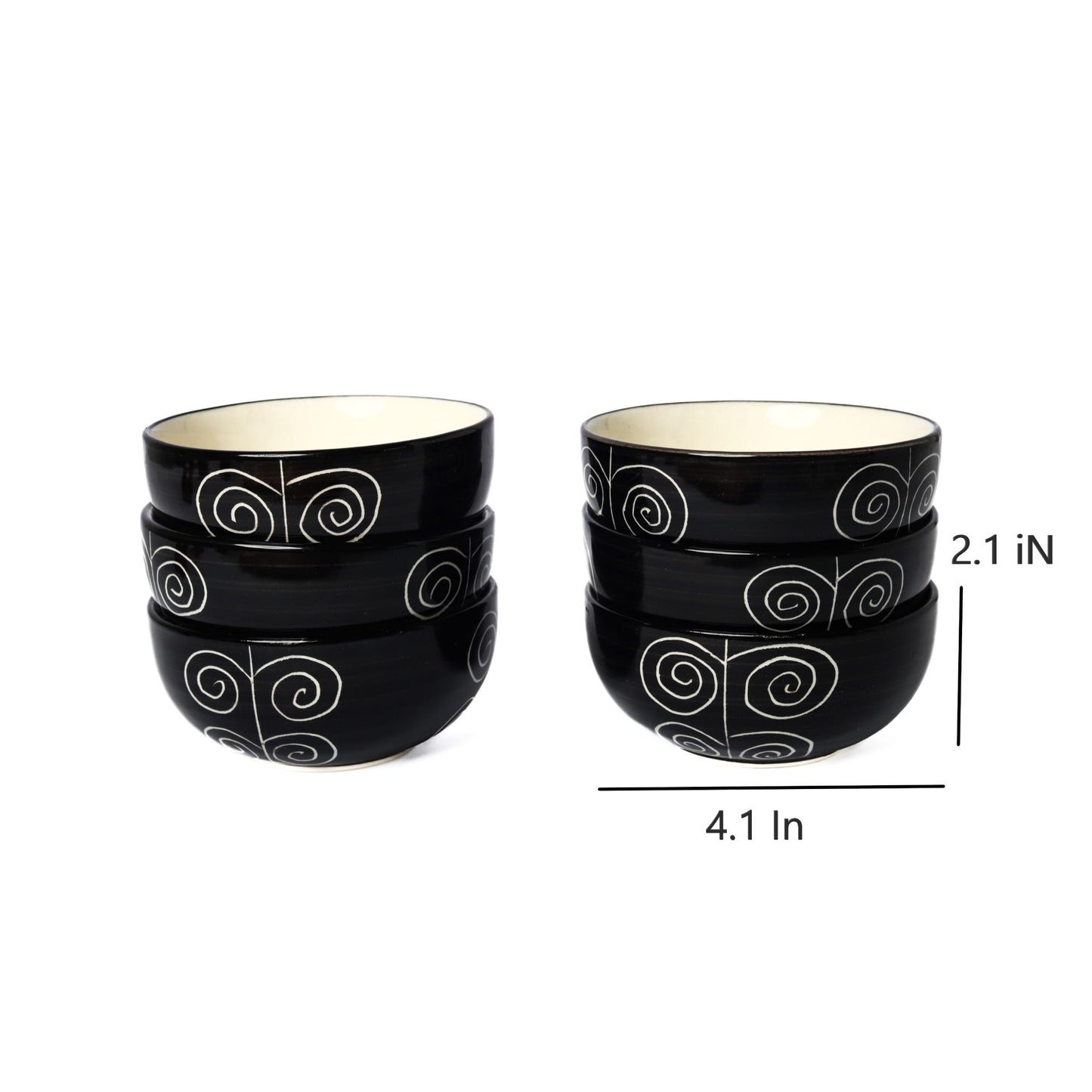'Creeping Vine' Black Ceramic Veg Serving Bowl 150 ml (Set of 6)