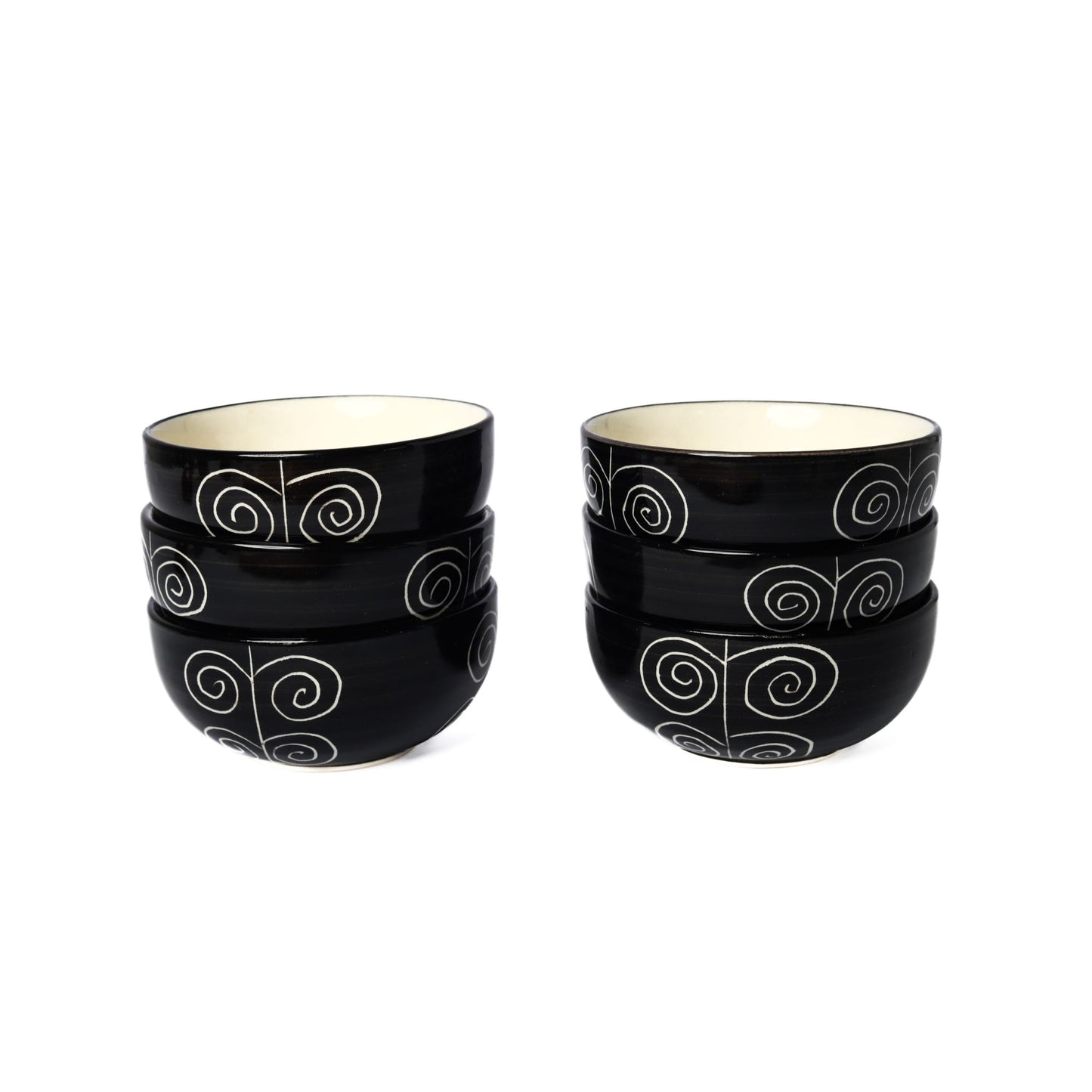 'Creeping Vine' Black Ceramic Veg Serving Bowl 150 ml (Set of 6)