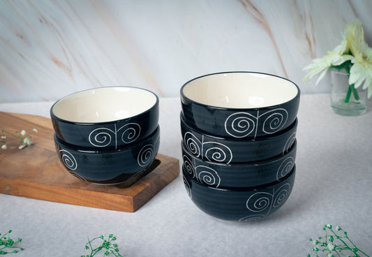'Creeping Vine' Black Ceramic Veg Serving Bowl 150 ml (Set of 6)