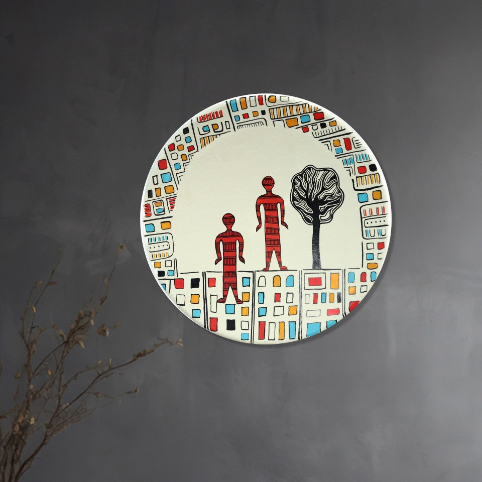 'Future World' Handpainted Terracotta Decorative Wall Plate, 9 Inch