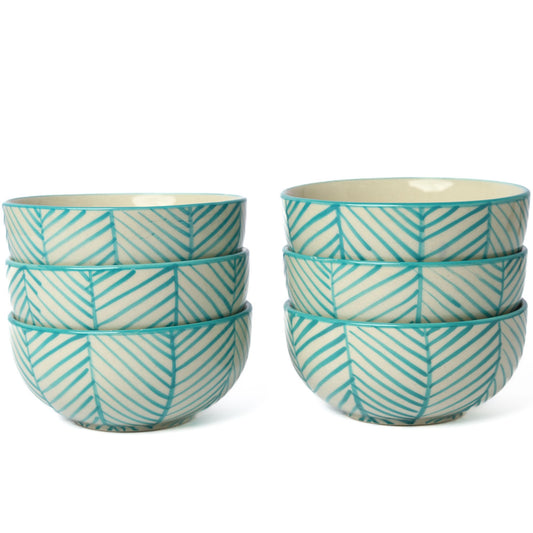 'Green Stripe' Ceramic Veg Serving Bowl 150 ml (Set of 6)