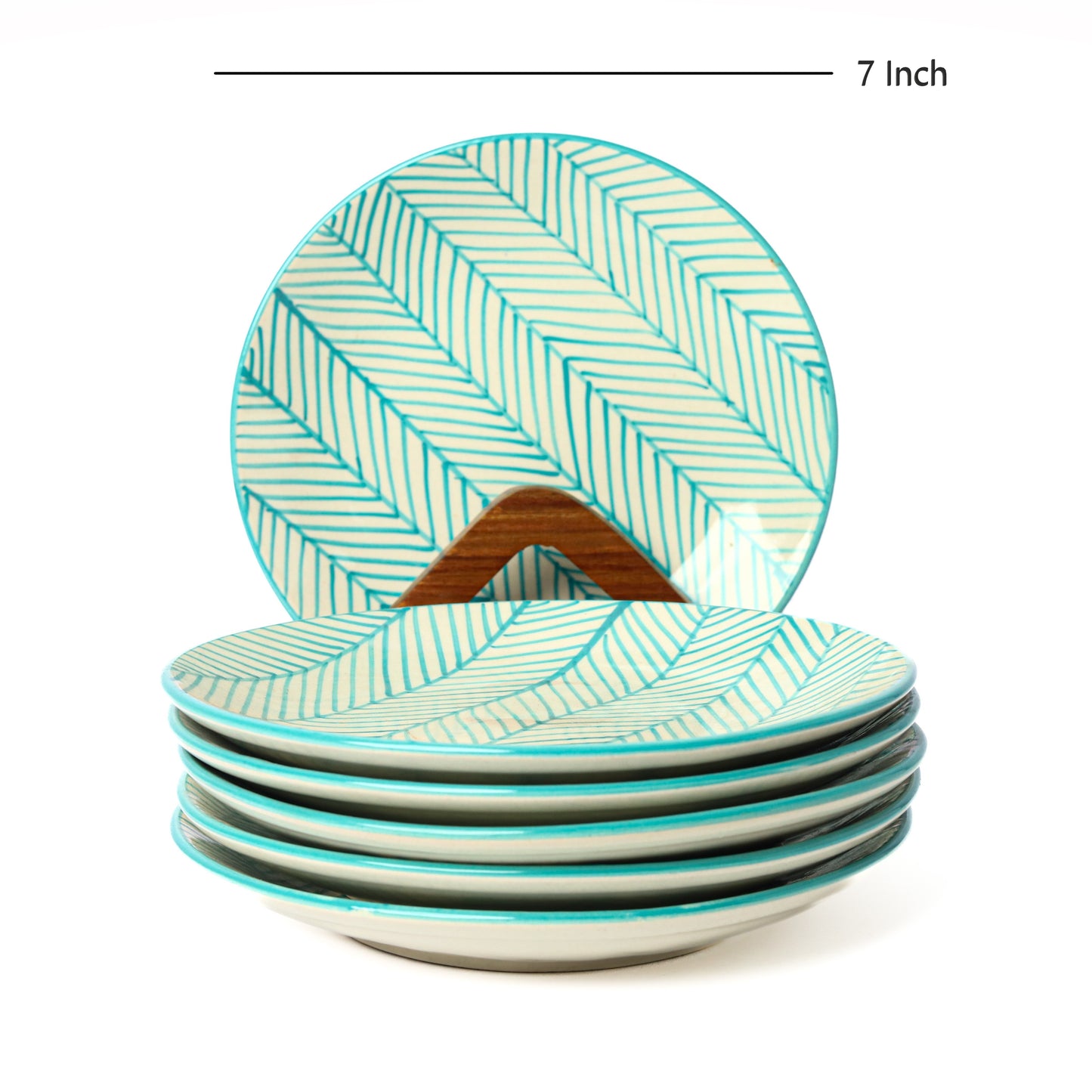 'Green Stripe' Ceramic Side & Quarter Plates, Set of 6 (7 Inch)