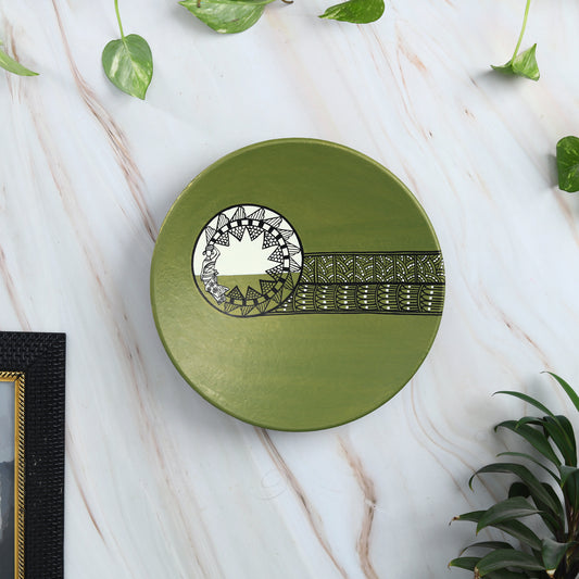 'Green Tribe' Red Handpainted Terracotta Decorative Wall Plate, 9 Inch