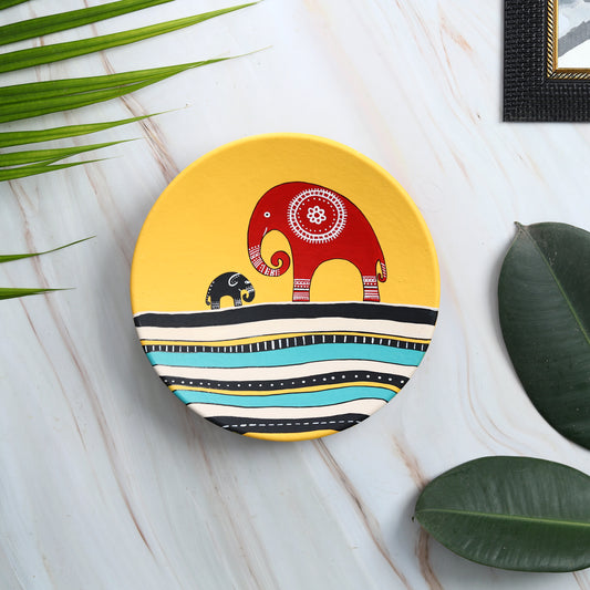 'Mother's Love' Yellow Handpainted Terracotta Decorative Wall Plate, 9 Inch