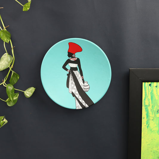 'Nigerian Beauty' Blue Handpainted Terracotta Decorative Wall Plate, 9 Inch