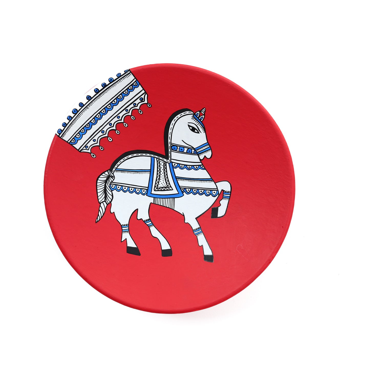 'Royal Horse' Red Handpainted Terracotta Decorative Wall Plate, 9 Inch