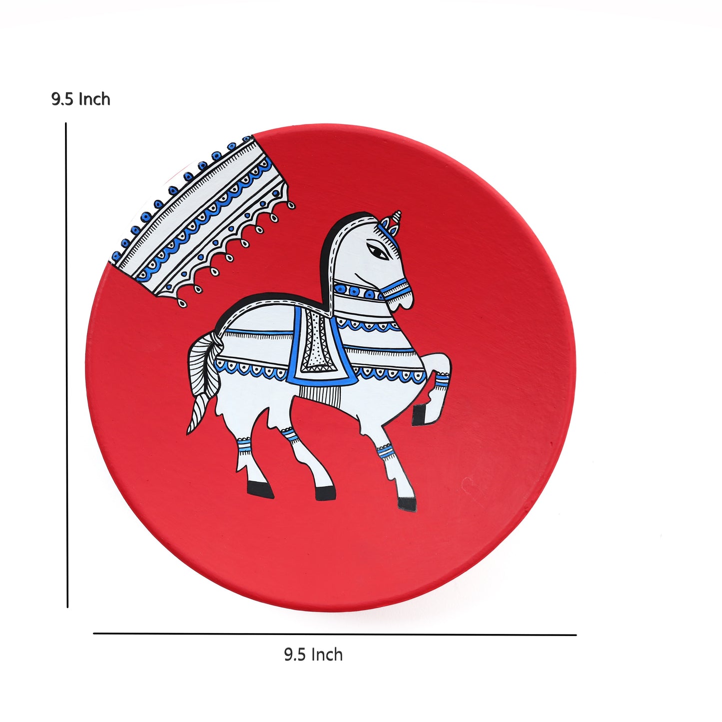 'Royal Horse' Red Handpainted Terracotta Decorative Wall Plate, 9 Inch