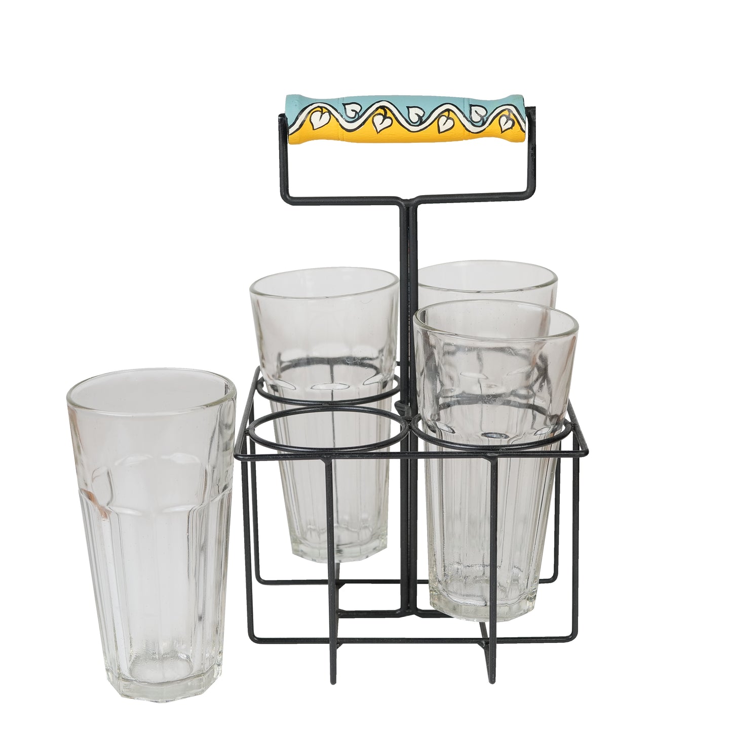 Handcrafted Juice Glasses With Stand In Yellow Color, Set of 4