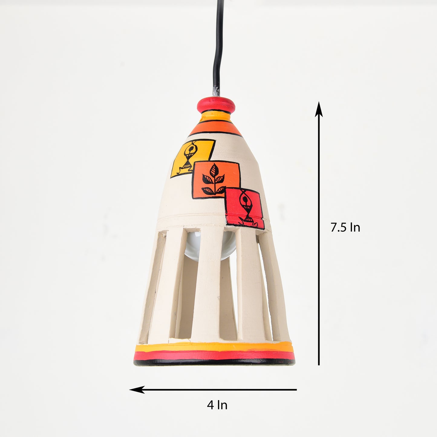 'Warli Bottle' Hand-painted Hanging Lamp In Terracotta (Beige)