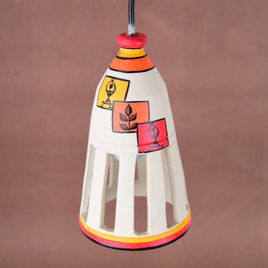 'Warli Bottle' Hand-painted Hanging Lamp In Terracotta (Beige)