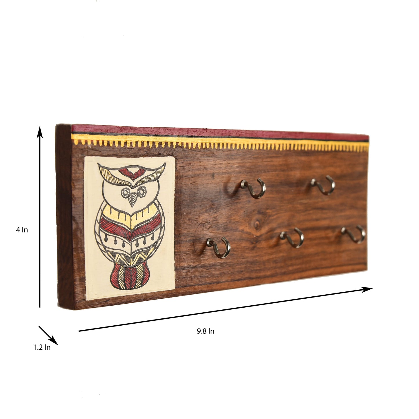 "Owl on Plank" Hand Crafted Wooden Decorative Key Holder | Wall Mounted Key Hanger for Home Décor