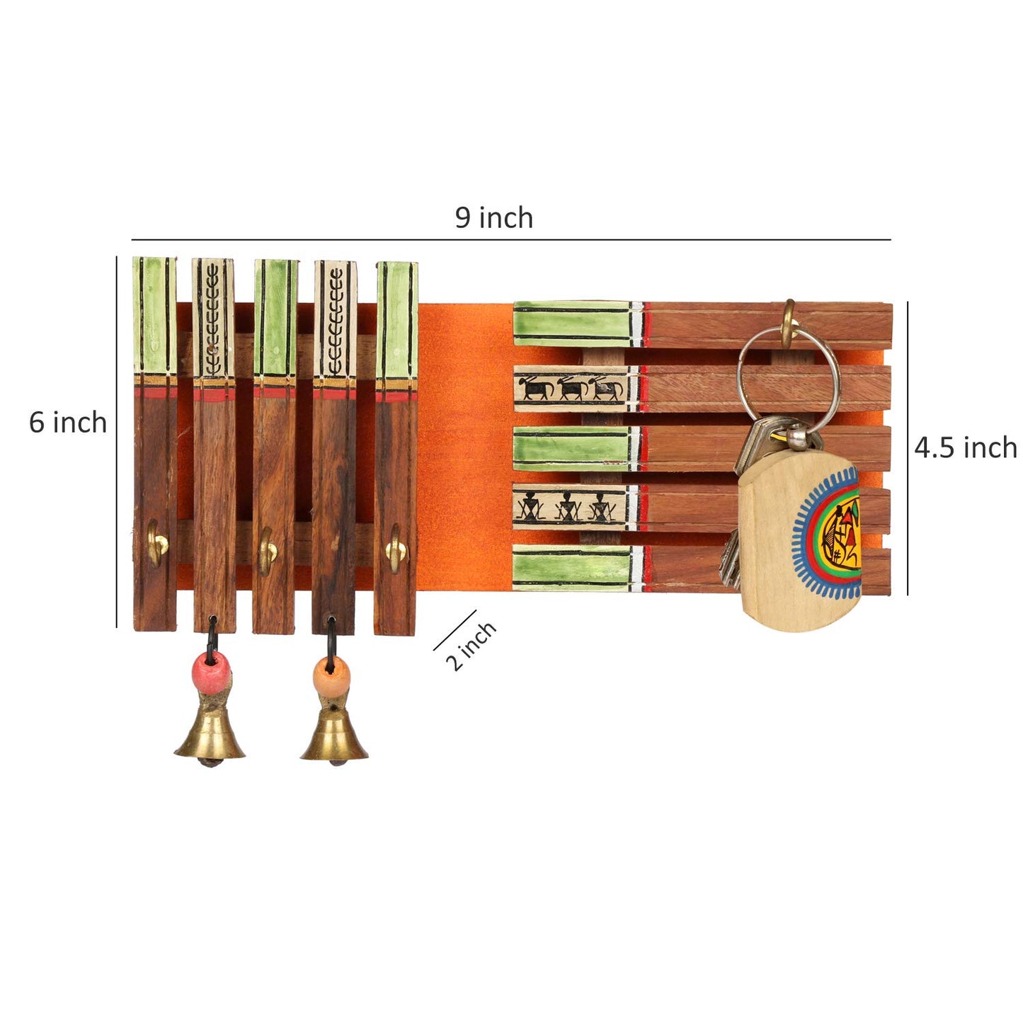 'Warli Bars' Handcrafted Wooden Key Holder