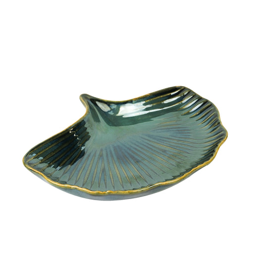 Sea Shell Ceramic Serving Platter In Green Color