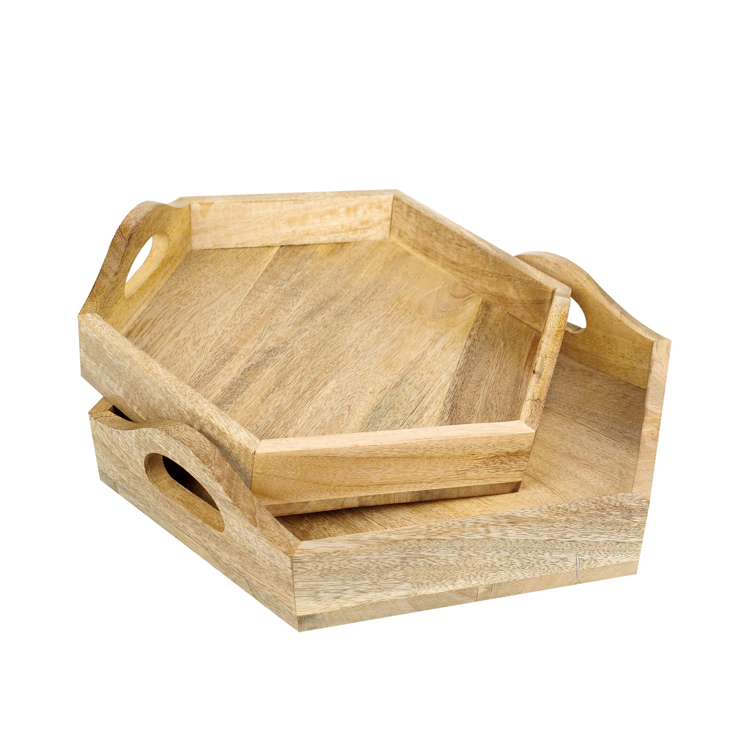 'Hexagonal Duo' Wooden Serving Tray, Set of 2
