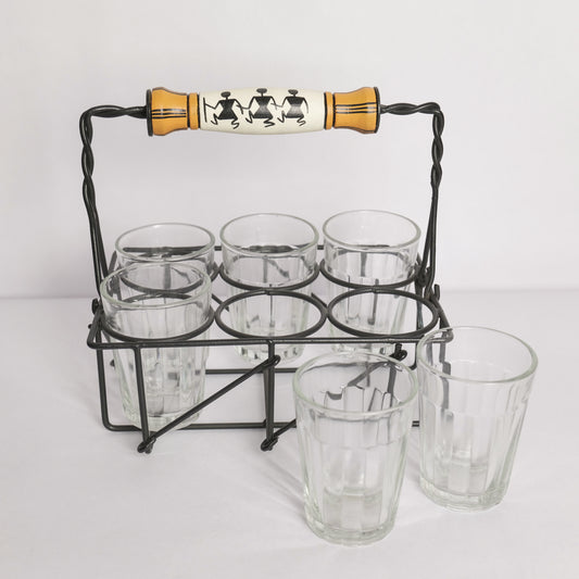 'Warli' Cutting Chai Glasses With Stand - artystagallery