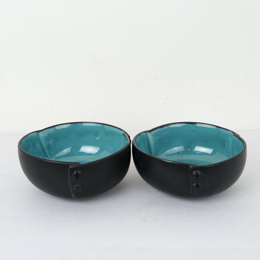 Buttoned Black & Blue Ceramic Serving Bowl (Set of 2) - artystagallery