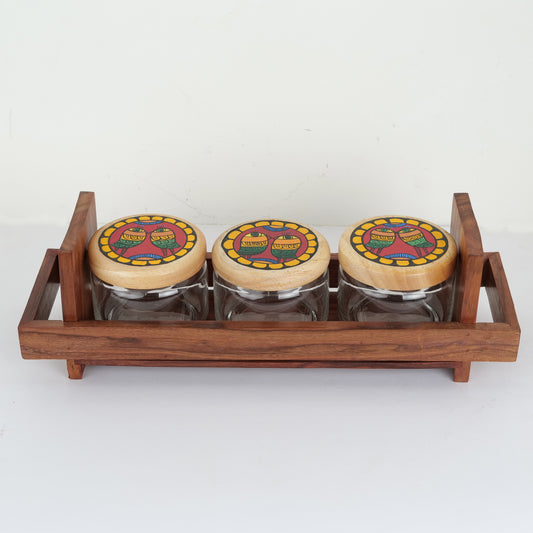 'Chirping Birds' Glass Jar Set In With Wooden Tray - artystagallery